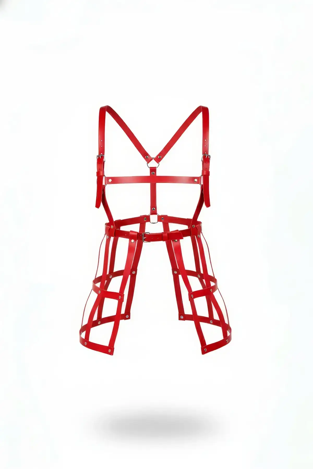 Kırmızı Kafes Detaylı Yüksek Bel Deri Etek Aksesuarı SH981