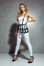 Siyah Yüksek Bel Kafes Detaylı Deri Etek SH983