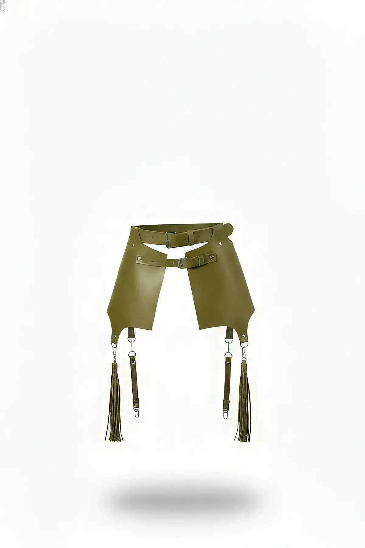 Khaki Women's Belt with Leather Panels and Tassel Detail - SH985