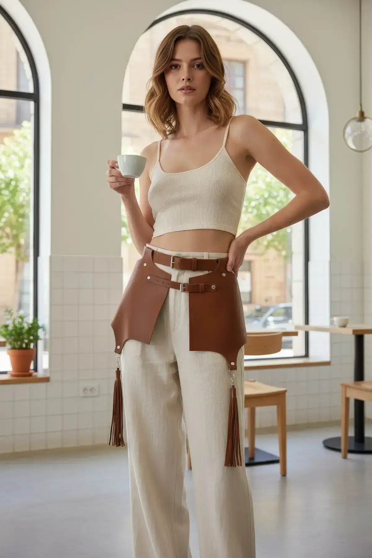 Women's Leather Belt Wide Layered Waist Accessory - SH985