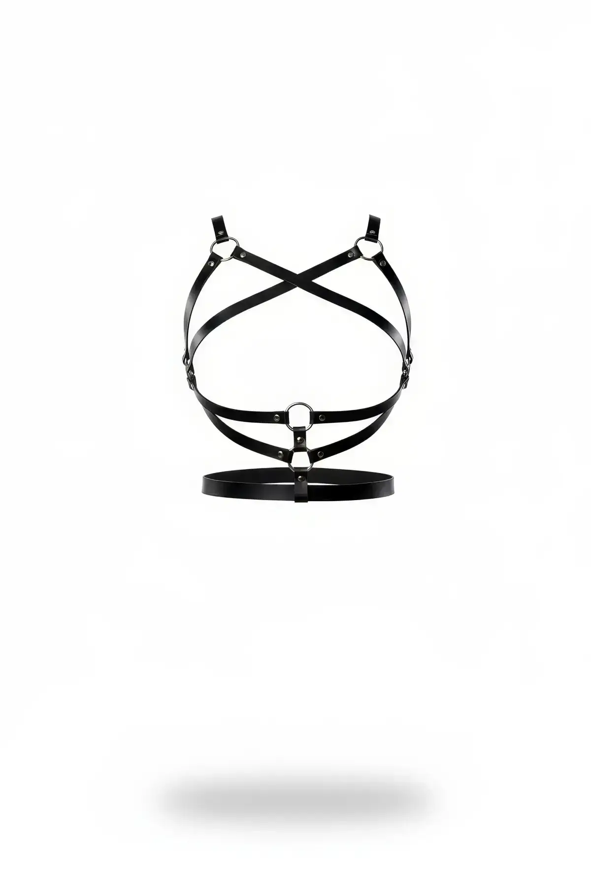 Black Women's Belt with Cross Strap and Metal Ring Detail - SH991