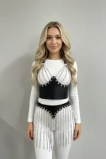 Gümüş Zincir Detaylı Püsküllü Deri Mini Etek SH994 - Image 8