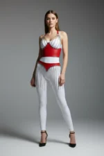 Zincir Detaylı Kırmızı Suni Deri Etek Vücut Aksesuarı SH994 - Image 2