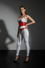 Zincir Detaylı Kırmızı Suni Deri Etek Vücut Aksesuarı SH994 - Image 3