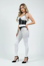 Siyah Zincir Püsküllü Korse Detaylı Deri Etek SH994