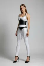 Siyah Zincir Püsküllü Korse Detaylı Deri Etek SH994 - Image 2