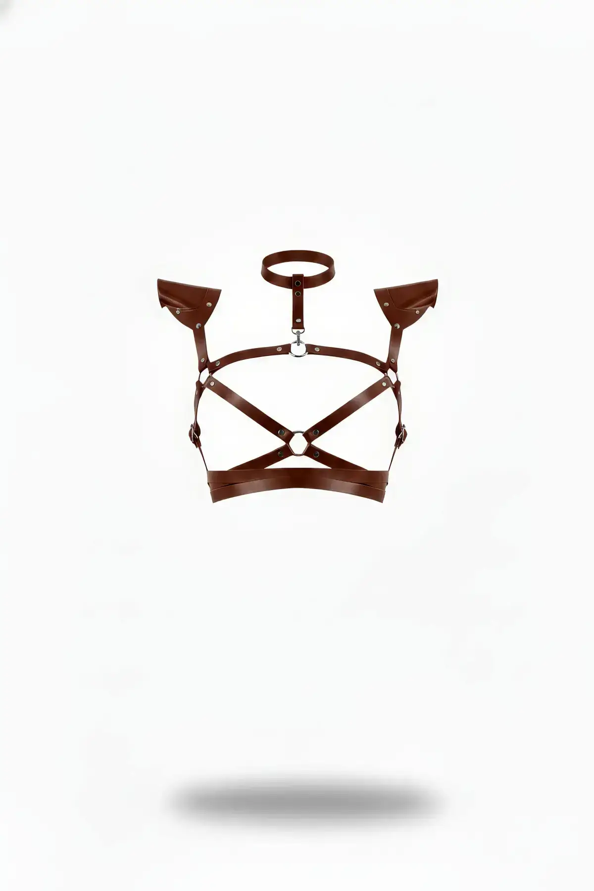 Brown Women's Leather Body Harness with Shoulder Detail - SH996