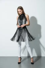 Siyah Yüksek Bel Deri Şerit Detaylı Etek SH997 - Image 4