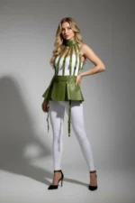 Haki Deri Peplum Harness Detaylı Yüksek Bel Etek SH998 - Image 2