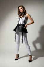 Siyah Suni Deri Jartiyer Detaylı Volanlı Mini Etek SH998