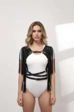 Black Chest Harness Leather Tassel Adjustable - SH999 - Image 4