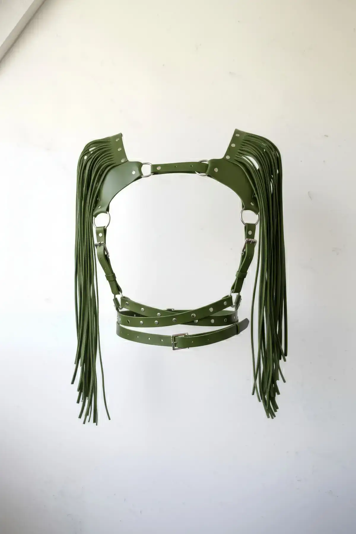 Khaki Chest Harness with Tassel Detail and Belt - SH999