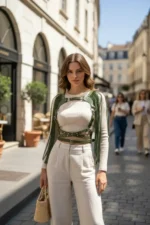 Khaki Leather Chest Harness with Stud Detail and Multiple Straps - SH999 - Image 5