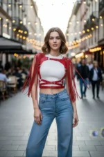 Red Chest Harness with Tassel Detail, Leather Shoulder Accessory - SH999 - Image 3