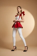 Kırmızı Deri Fırfır Detaylı Etek SH1001 - Image 2