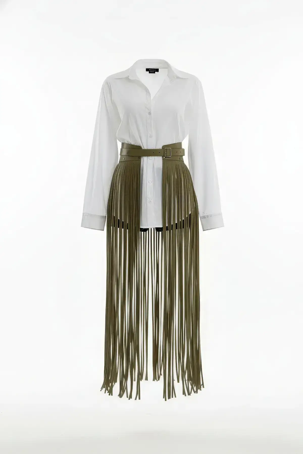 Haki Tokalı ve Bağlama Detaylı Maxi Deri Etek SH1003