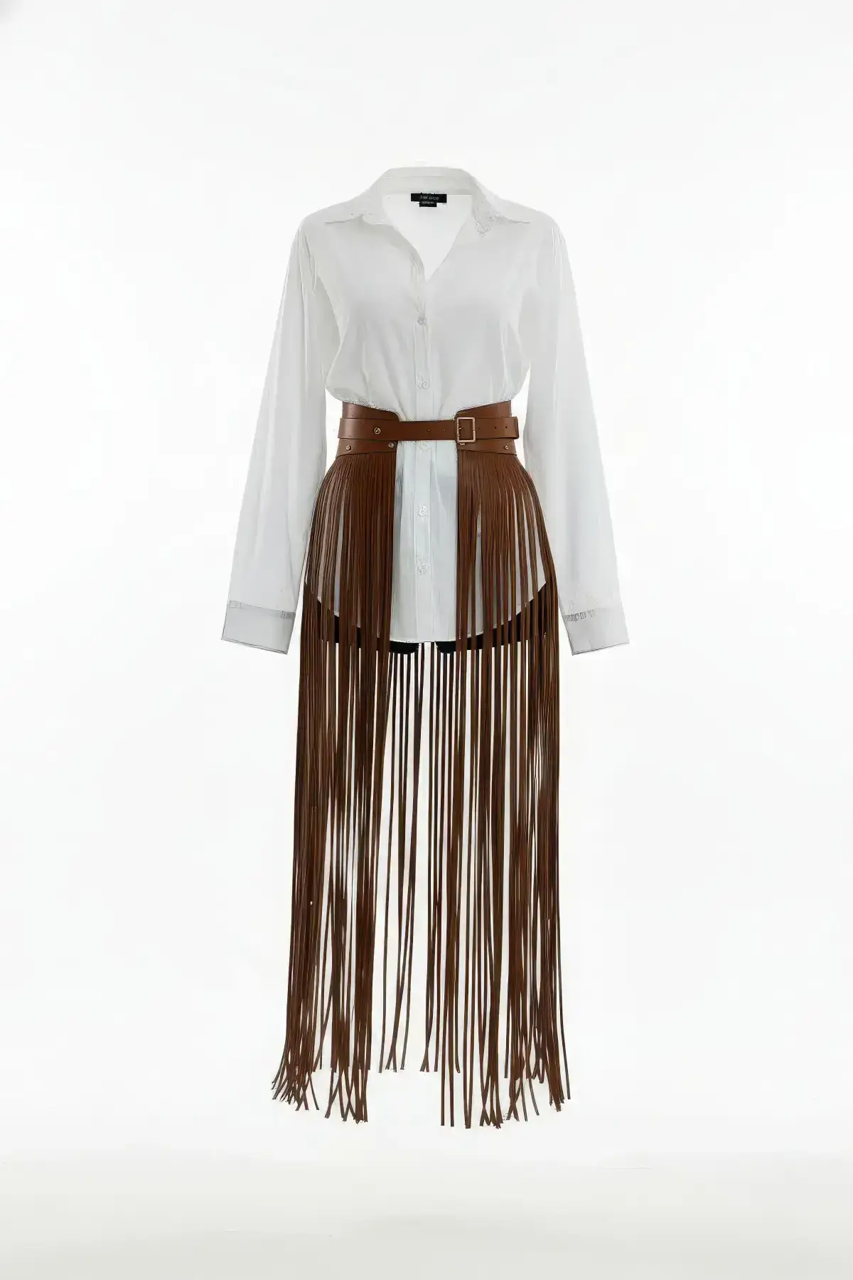 Püsküllü Uzun Suni Deri Etek SH1003