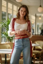 Red Women's Belt with Studded Shoulder Detail Body Accessory - SH1005 - Image 2