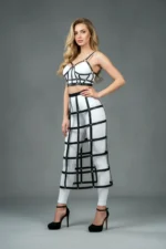 Siyah Kafes Detaylı Midi Boy Suni Deri Etek SH1013 - Image 2