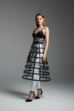 Siyah Suni Deri Kafes Detaylı Midi Boy Etek SH1013