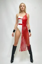 Zımba Detaylı Püsküllü Kırmızı Deri Etek SH1014