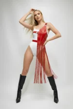 Zımba Detaylı Püsküllü Kırmızı Deri Etek SH1014 - Image 5