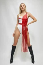 Zımba Detaylı Püsküllü Kırmızı Deri Etek SH1014 - Image 7