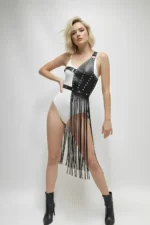 Siyah Zımbalı ve Uzun Püsküllü Suni Deri Etek SH1014 - Image 8