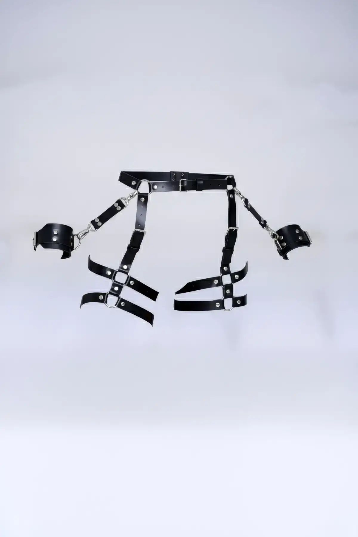 136545.webp Black Thong - Panties with Multiple Belts, Metal Details, and Wrist Cuff Garter - SH1022 - Image 1