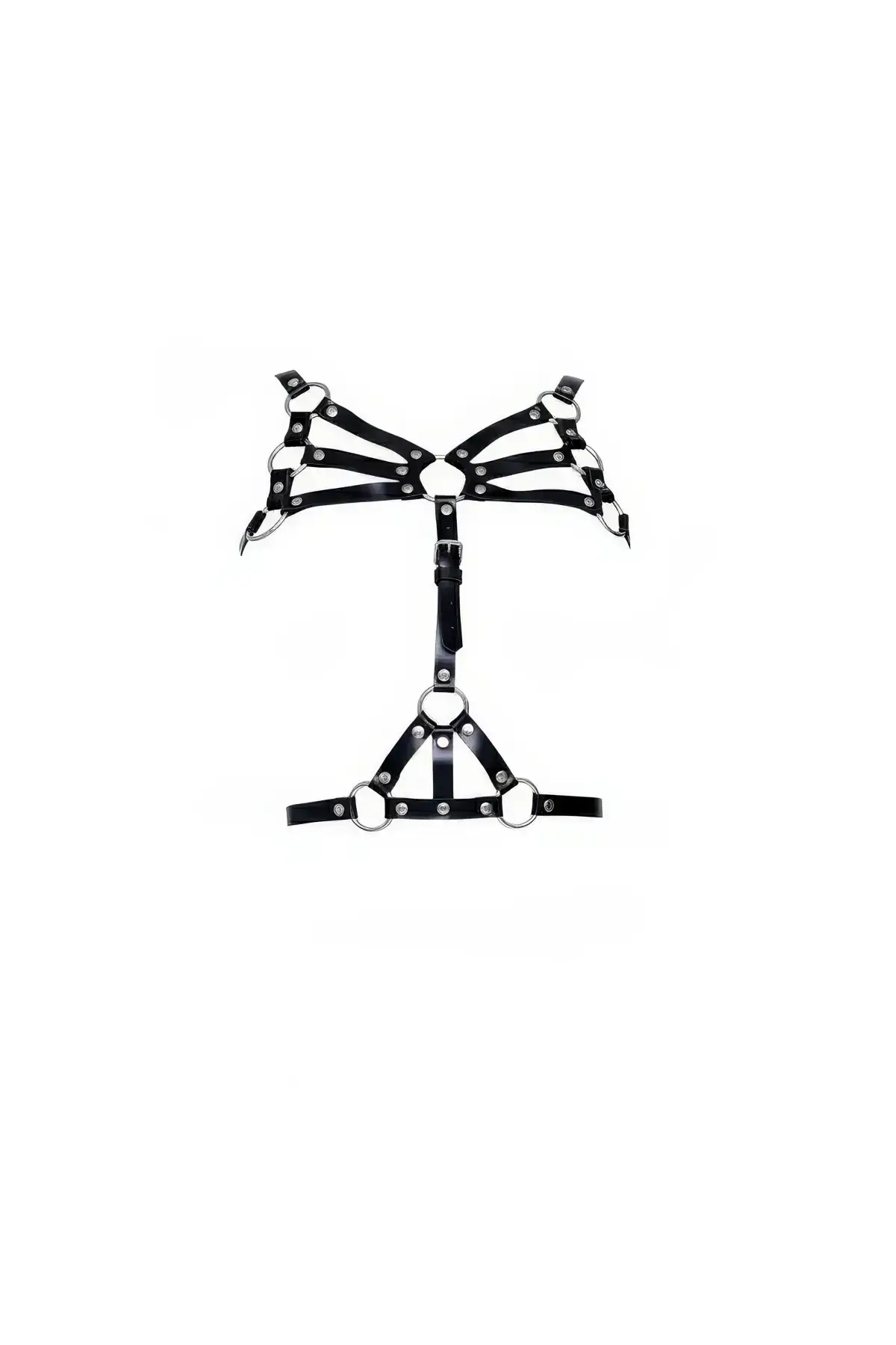 Black Women's Belt with Multiple Straps and Metal Rings Body Accessory - SH1053