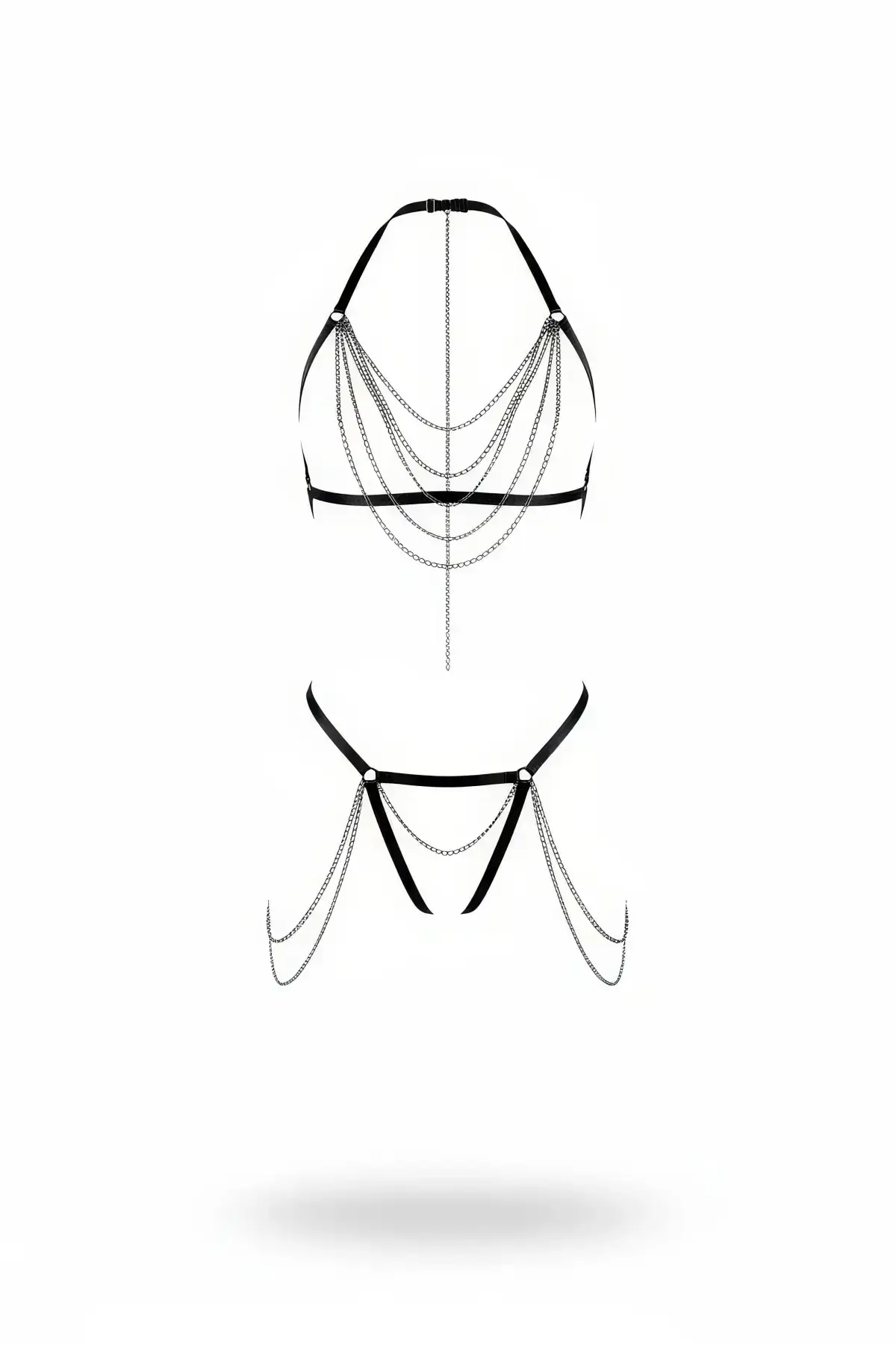 Black Harness Set with Multi-Layer Chain Detail - SH1065