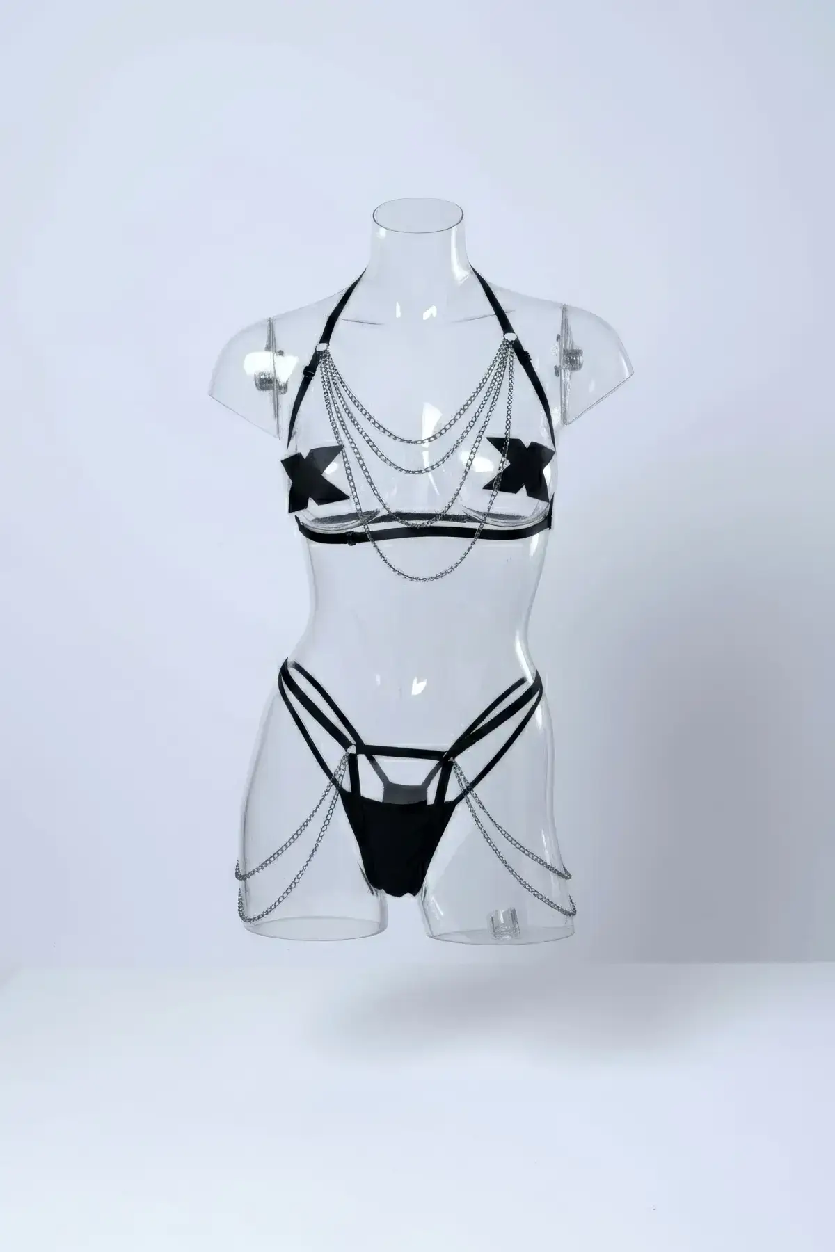 Black Harness Set with Chain Detail Body Accessory - SH1065