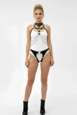 Black Harness Set with Chain Detail, Faux Leather - SH1067