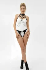 Black Harness Set with Chain Detail, Faux Leather - SH1067 - Image 4