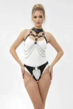 Black Harness Set with Chain Detail, Faux Leather - SH1067 - Image 8