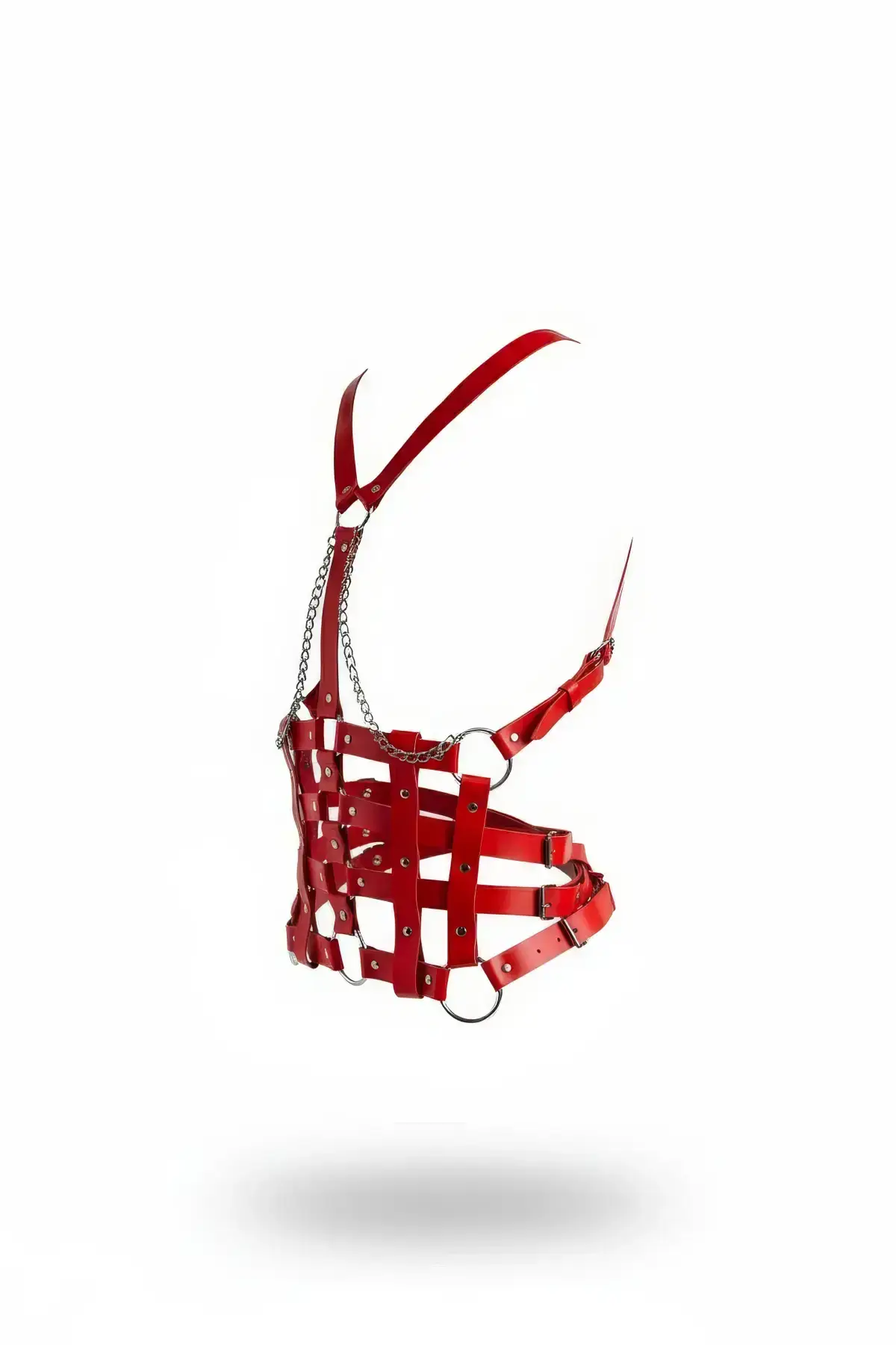 Red Women's Leather Belt with Cage Chain Detail - SH1072