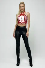 Red Women's Belt Accessory with Metal Buckle and Laces - SH1077