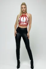 Red Women's Belt Accessory with Metal Buckle and Laces - SH1077 - Image 8