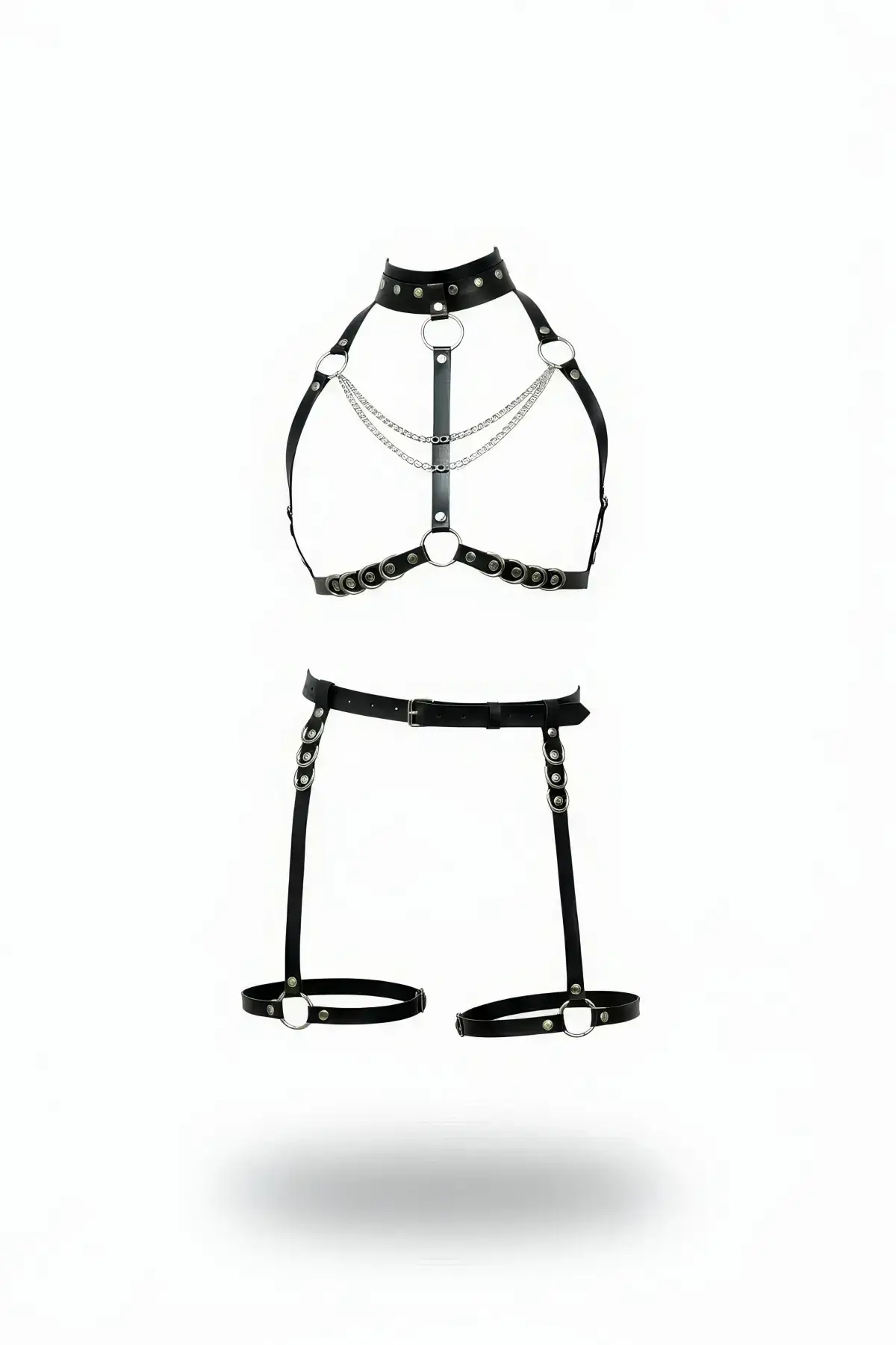 Black Harness Set with Chain Detail and Metal Links - SH1081