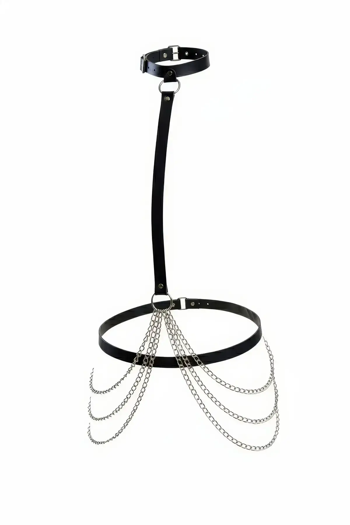 Black Women's Leather Body Accessory with Belt and Chain Detail - SH1086