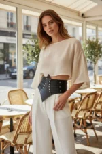 Black Women's Belt with Stud Detail Wide Corset Waist Accessory - SH1087