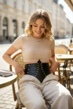 Black Women's Belt with Stud Detail Wide Corset Waist Accessory - SH1087 - Image 2