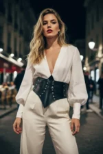 Black Women's Belt with Stud Detail Wide Corset Waist Accessory - SH1087 - Image 3