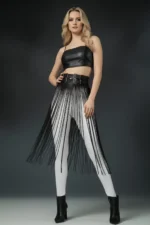 Siyah Çift Tokalı Yüksek Bel Deri Etek SH1090