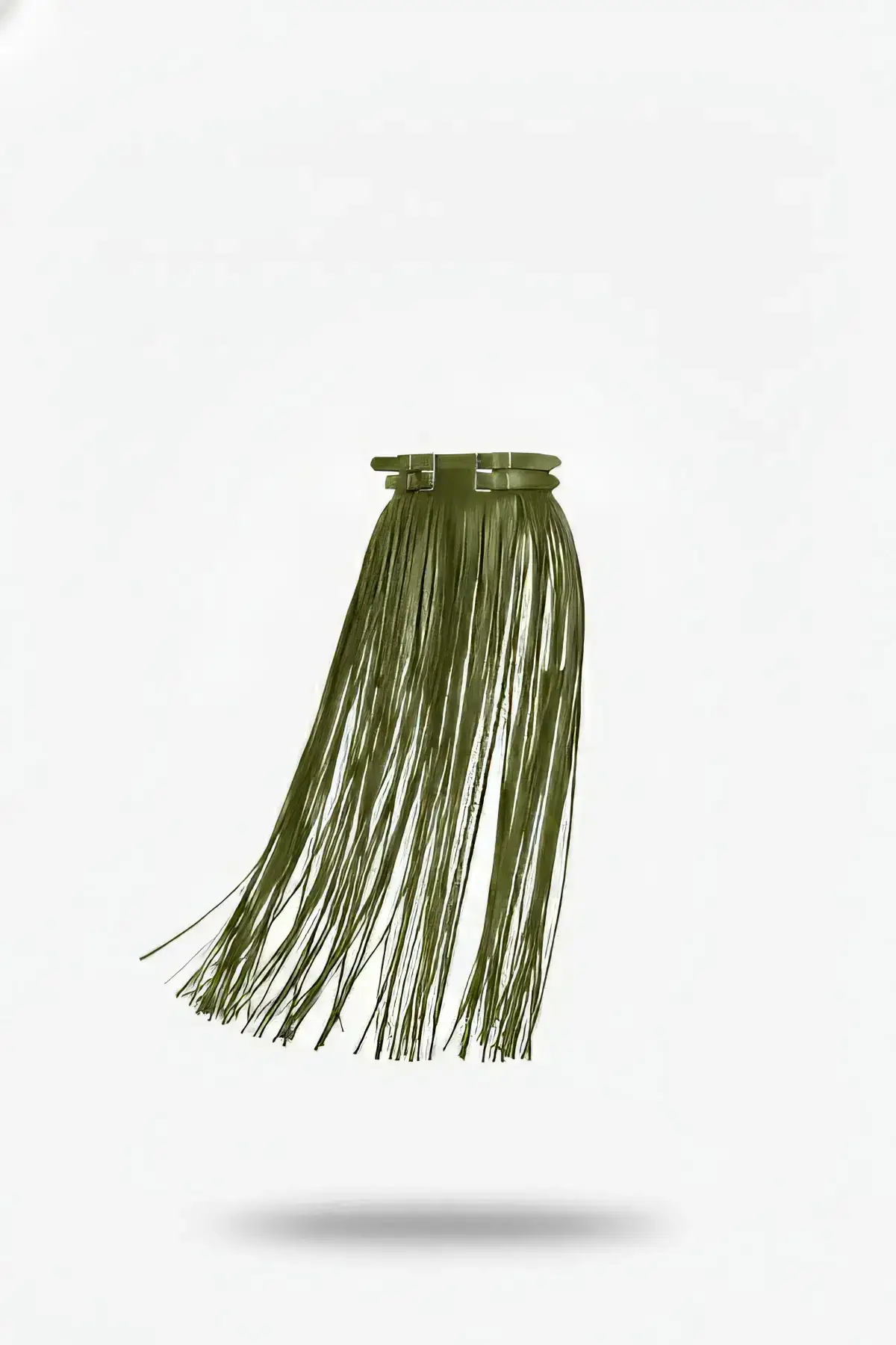 Haki Püsküllü Suni Deri Uzun Etek SH1090