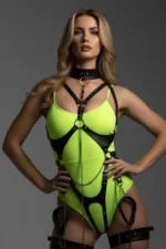 Black Women's Leather Body Harness with Chain Detail - SH1098 - Image 3