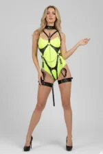 Black Women's Leather Body Harness with Chain Detail - SH1098 - Image 6