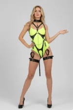 Black Women's Leather Body Harness with Chain Detail - SH1098 - Image 7