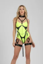 Black Women's Leather Body Harness with Chain Detail - SH1098 - Image 8