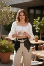 Black Women's Belt, Wide Panel, Double Buckle Waist Accessory - SH1119